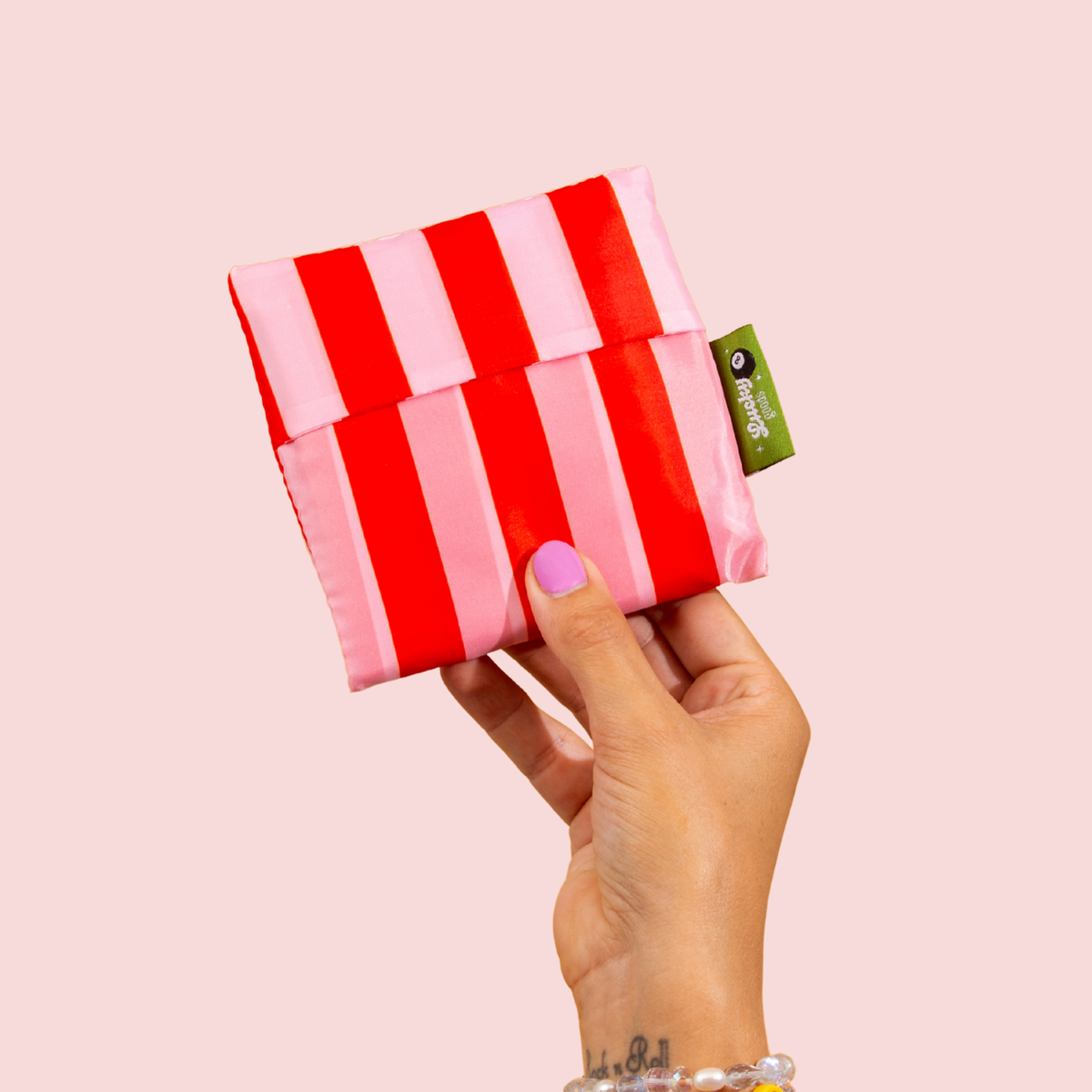 PINK & RED STRIPED FOLDABLE TOTE