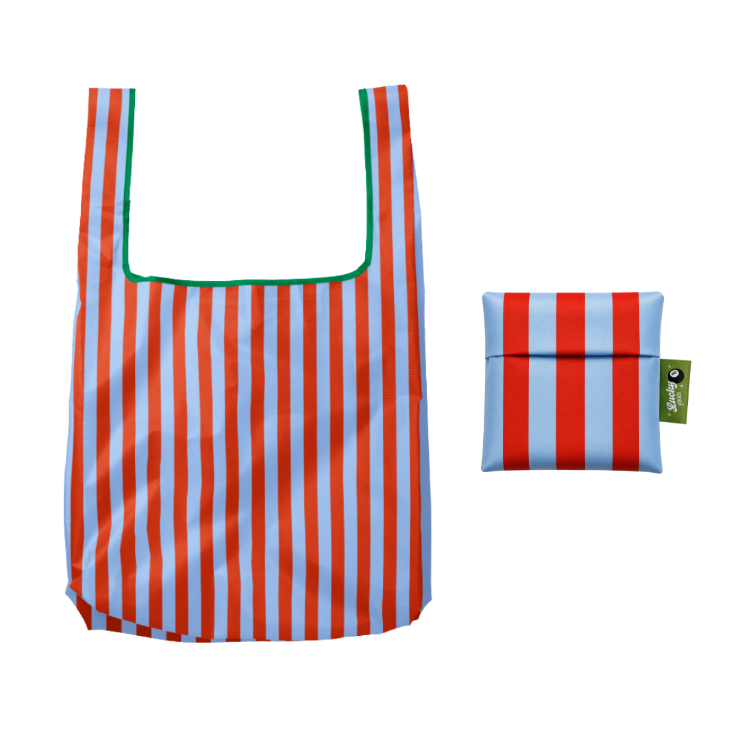BLUE & MAROON STRIPED FOLDABLE TOTE
