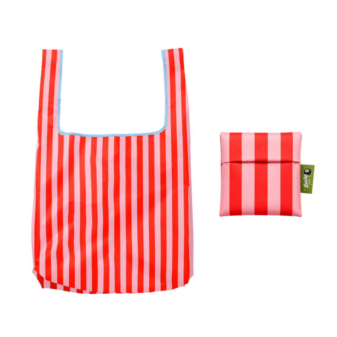 PINK & RED STRIPED FOLDABLE TOTE
