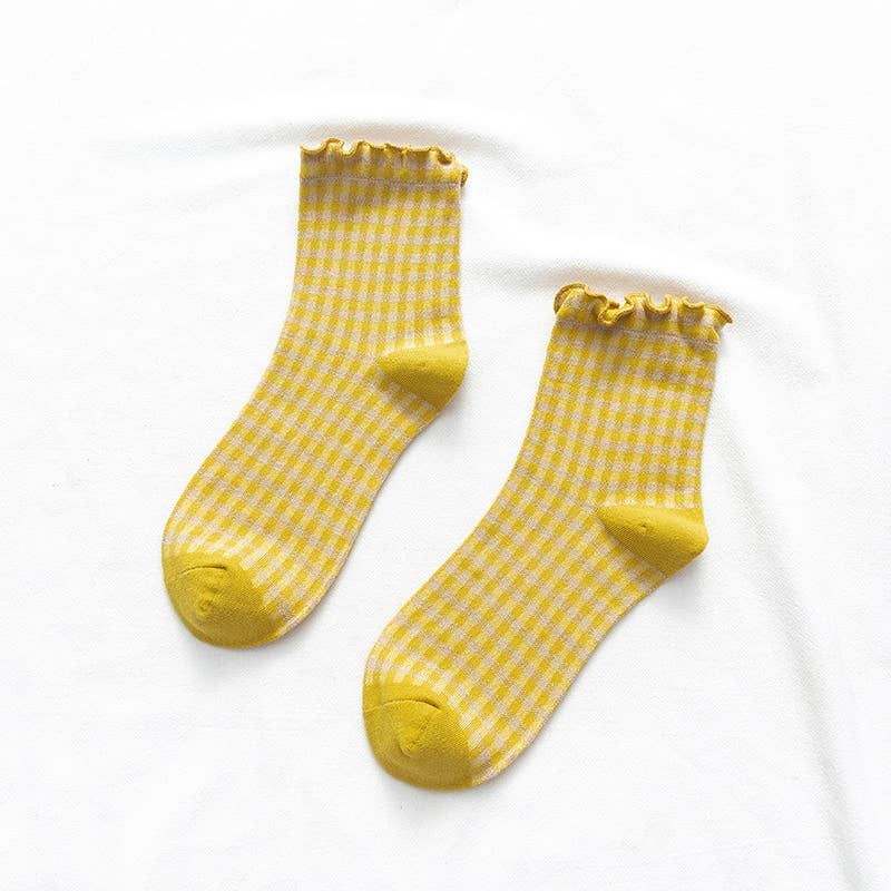 LADY JUNE ACCESSORIES RUFFLE CUFF GINGHAM SOCKS