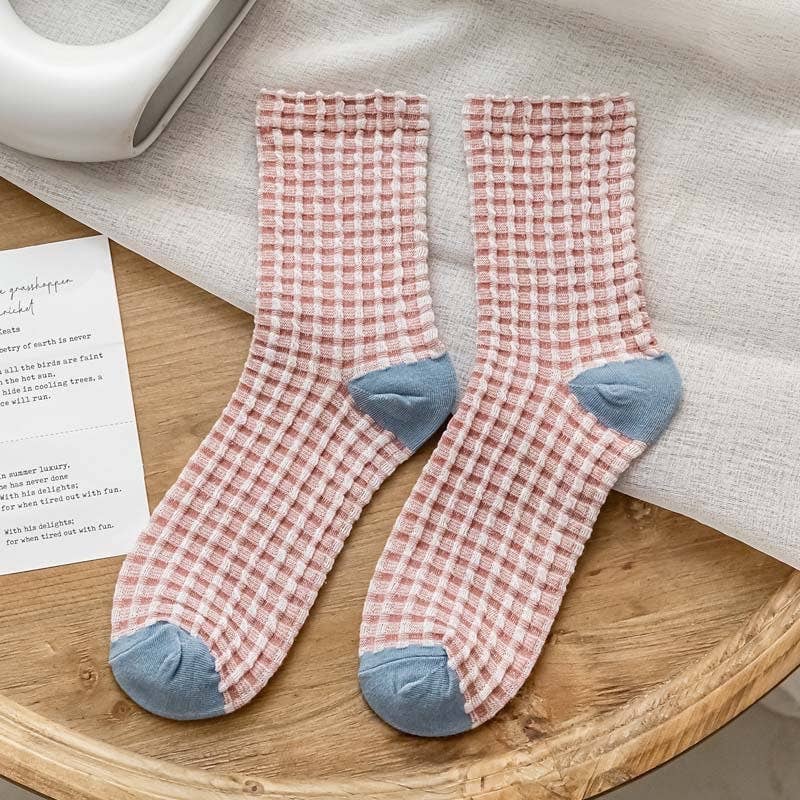 LADY JUNE ACCESSORIES WAFFLE CHECK CREW SOCK