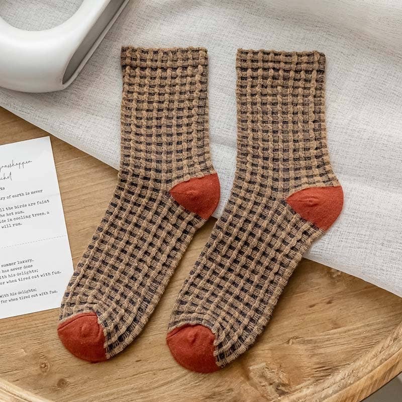 LADY JUNE ACCESSORIES WAFFLE CHECK CREW SOCK
