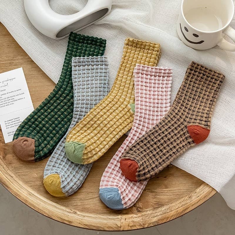 LADY JUNE ACCESSORIES WAFFLE CHECK CREW SOCK