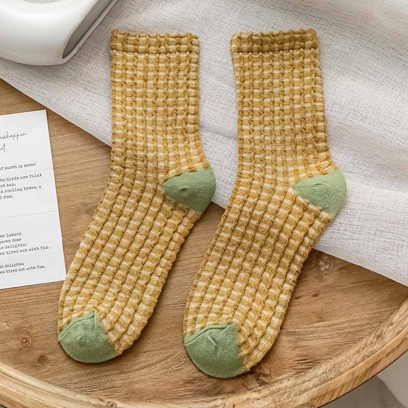 LADY JUNE ACCESSORIES WAFFLE CHECK CREW SOCK